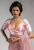 Attractive Pink Lace Border Work Net Event Wear Pre-Stitched Saree