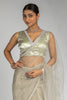 Enjoyable Pista-Green Lace Work Net Event Wear Pre-Stitched Saree