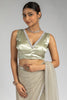 Enjoyable Pista-Green Lace Work Net Event Wear Pre-Stitched Saree