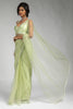 Delightful Light-Green Lace Work Net Party Wear Pre-Stitched Saree