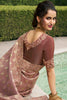 Magnific Rose Gold Heavy Border Work Tissue Silk Reception Wear Saree