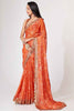 Lovely Orange Floral Printed Organza Function Wear Saree With Blouse