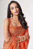 Lovely Orange Floral Printed Organza Function Wear Saree With Blouse