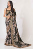 Tantalizing Black Floral Printed Organza Party Wear Saree With Blouse