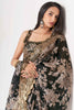 Tantalizing Black Floral Printed Organza Party Wear Saree With Blouse