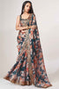 Alluring Dove Blue Floral Printed Organza Ceremony Wear Saree