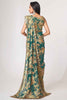 Alluring Teal Blue Floral Printed Organza Party Wear Saree