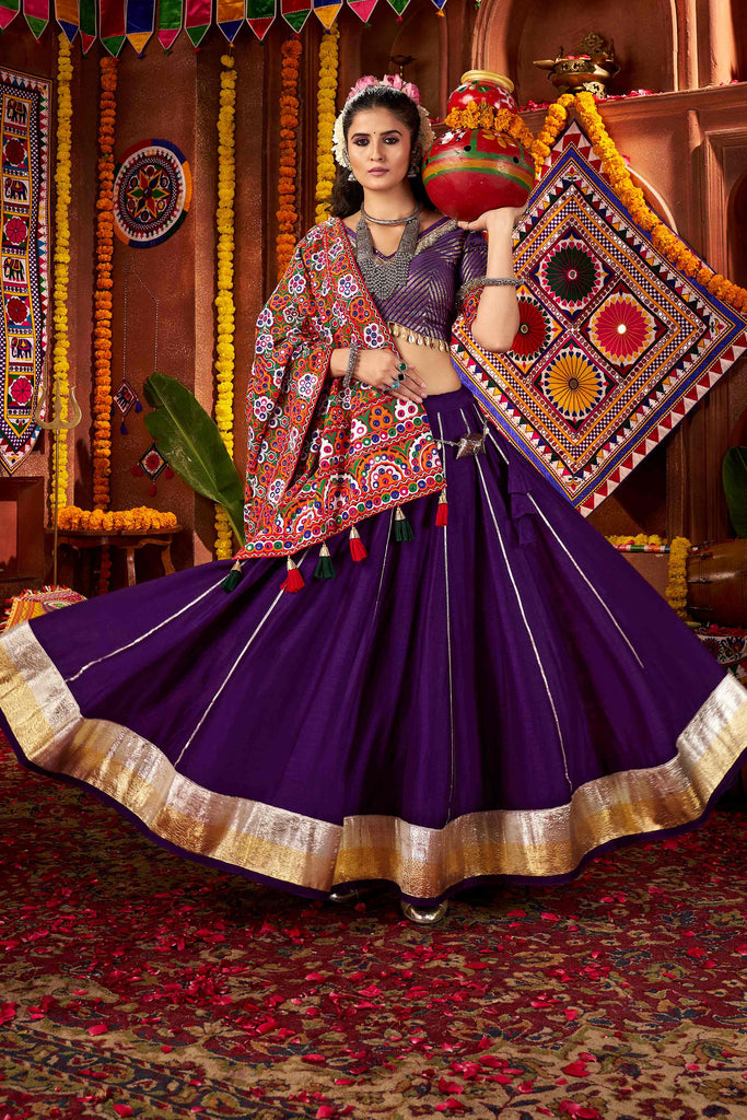 Captivating Purple Silk Traditional Navratri Lehenga With Thread Embroidered Choli
