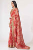 Lovable Red Floral Printed Organza Reception Wear Saree With Blouse