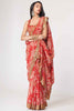 Lovable Red Floral Printed Organza Reception Wear Saree With Blouse