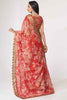 Lovable Red Floral Printed Organza Reception Wear Saree With Blouse