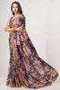 Attractive Purple Floral Printed Organza Engagement Wear Saree