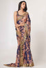 Attractive Purple Floral Printed Organza Engagement Wear Saree