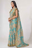 Winning Sky-Blue Floral Printed Organza Event Wear Saree