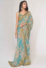 Winning Sky-Blue Floral Printed Organza Event Wear Saree