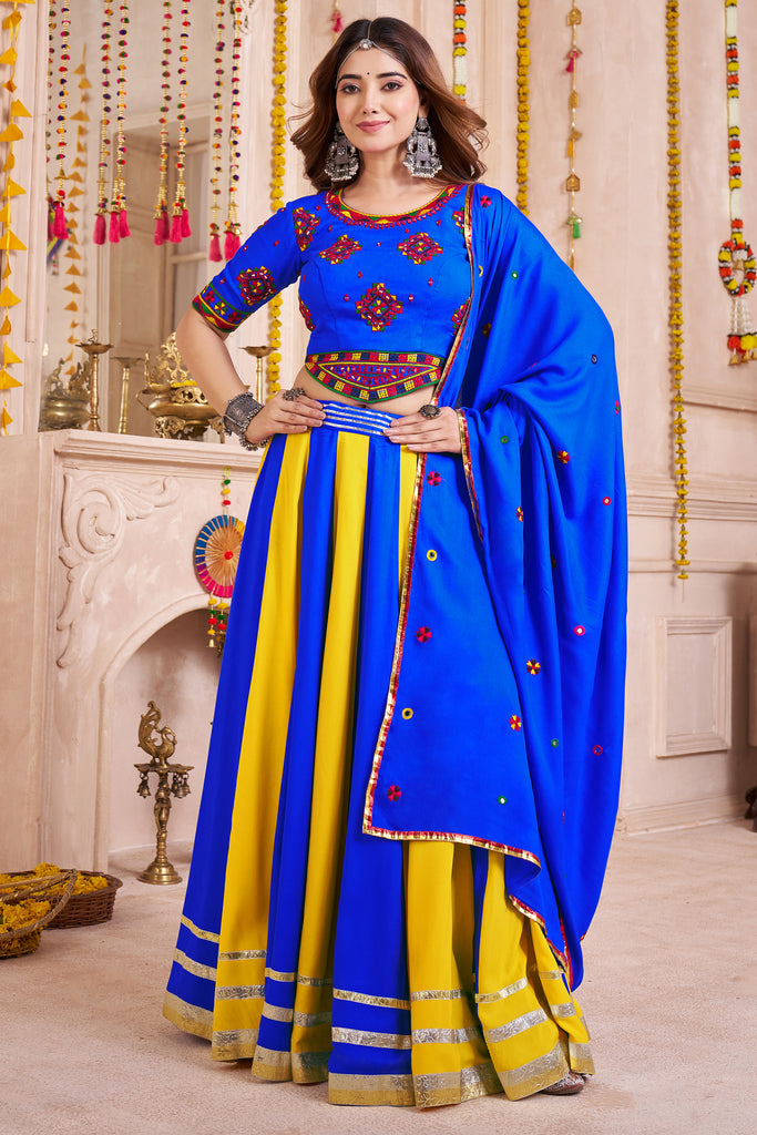 Attractive Royal Blue Cotton Lace Work Traditional Lehenga Choli With Dupatta