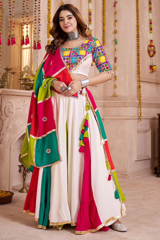 Tantalizing Multi-Color Cotton Navratri Lehenga Thread Work Choli