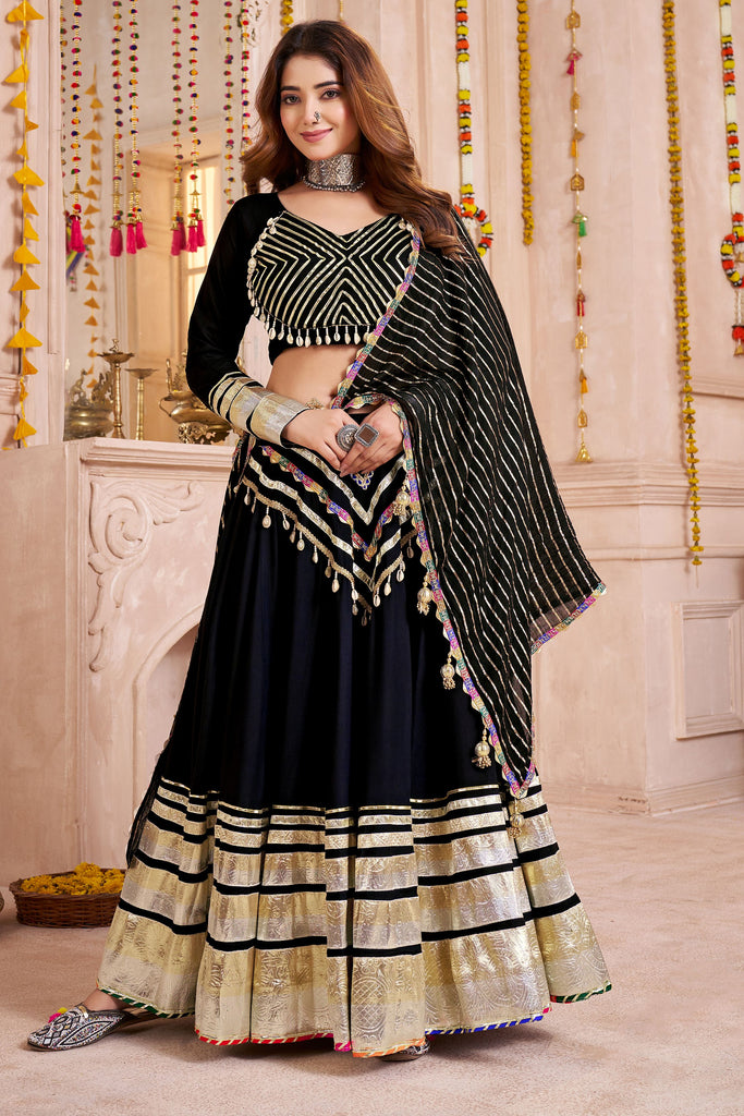 Captivating Black border Work Cotton Traditional Lehenga Choli With Dupatta