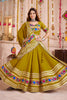 Alluring Olive Green Cotton Navratri Lehenga With Thread Work Choli