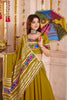 Alluring Olive Green Cotton Navratri Lehenga With Thread Work Choli
