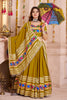 Alluring Olive Green Cotton Navratri Lehenga With Thread Work Choli