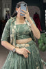 Bewitching Bottle Green Printed Tussar Silk Crop Top Lehenga With Jacket