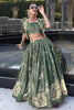 Lavish Bottle Green Floral Print Tussar Silk Crop Top Lehenga With Jacket