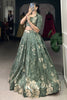 Bewitching Bottle Green Printed Tussar Silk Crop Top Lehenga With Jacket