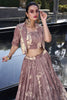 Excellent Mauve Floral Print Tussar Silk Crop Top Lehenga With Jacket
