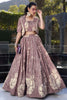 Excellent Mauve Floral Print Tussar Silk Crop Top Lehenga With Jacket