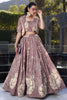 Excellent Mauve Floral Print Tussar Silk Crop Top Lehenga With Jacket