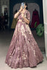 Glamorous Mauve Floral Printed Tussar Silk Crop Top Lehenga With Jacket