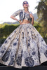 Incredible Cream Floral Printed Tussar Silk Crop Top Lehenga With Jacket