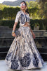 Incredible Cream Floral Printed Tussar Silk Crop Top Lehenga With Jacket