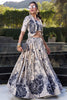 Incredible Cream Floral Printed Tussar Silk Crop Top Lehenga With Jacket