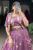 Alluring Purple Tussar Silk Party Wear Crop Top Lehenga With Jacket