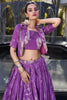 Awesome Purple Printed Tussar Silk Party Wear Crop Top Lehenga With Jacket