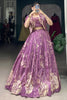 Alluring Purple Tussar Silk Party Wear Crop Top Lehenga With Jacket