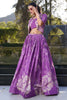Awesome Purple Printed Tussar Silk Party Wear Crop Top Lehenga With Jacket