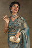 Beautiful Turquoise Blue Sequins Satin Wedding Wear Saree With Blouse