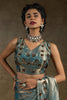 Beautiful Turquoise Blue Sequins Satin Wedding Wear Saree With Blouse