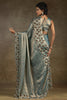 Beautiful Turquoise Blue Sequins Satin Wedding Wear Saree With Blouse
