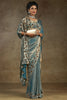 Beautiful Turquoise Blue Sequins Satin Wedding Wear Saree With Blouse