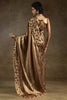 Stunning Golden Zarkan Work Satin Reception Wear Saree With Blouse