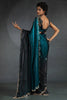 Glorious Teal Blue Diamond Work Satin Reception Wear Saree With Blouse