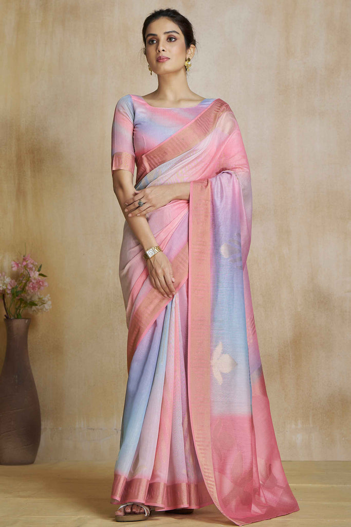 Delightful Pink Digital Printed Silk Festival Wear Saree With Blouse