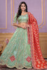 Delightful Pista Green Embroidered Viscose Lehenga Choli With Dupatta