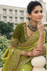 Spectacular Olive Green Embroidered Tissue Silk Event Wear Saree