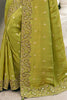 Spectacular Olive Green Embroidered Tissue Silk Event Wear Saree