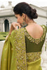 Spectacular Olive Green Embroidered Tissue Silk Event Wear Saree